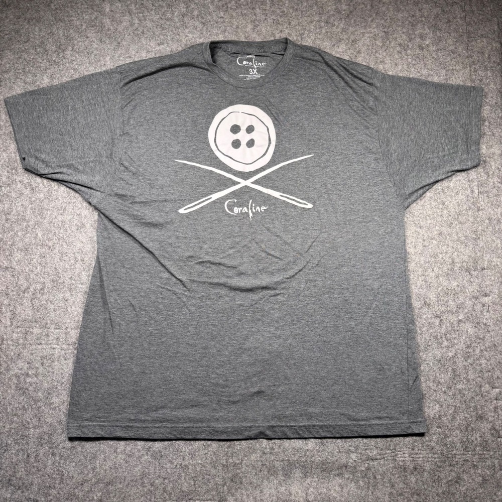 Coraline Ripple Junction Button Needle Graphic T-Shirt Mens 3X Gray Heather
